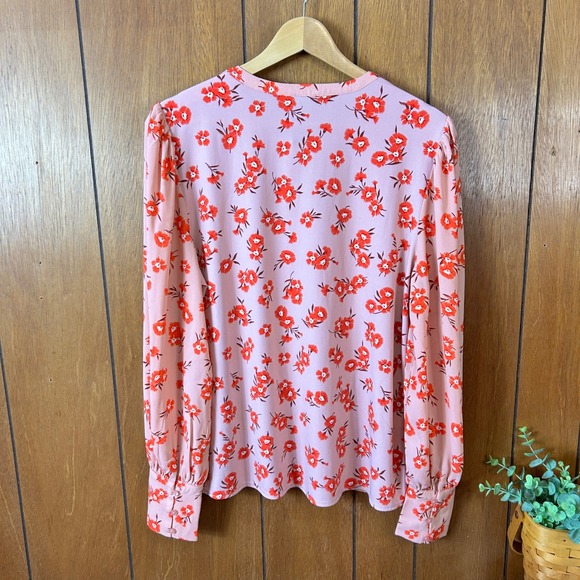 Ann Taylor Pink Floral Button Front Blouse Long Sleeve Shirt Women Medium Preppy - Picture 5 of 7